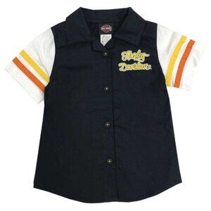 Harley-Davidson Little Girls' Bar & Shield Poplin Pit Toddler Button Crew Shirt